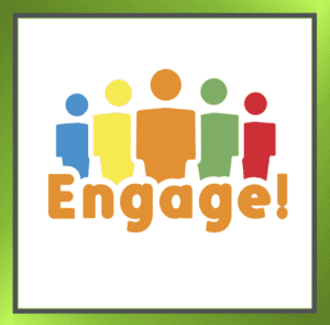 Illustration of people icons with the word 'engage' underneath, representing employee engagement.