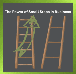 Two ladders side by side; one with small steps and an arrow pointing up, the other with large steps.