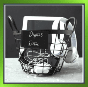 Basket full of tech devices symbolising digital detox