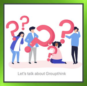 : A diverse group in a meeting, symbolising varied perspectives and healthy debate to prevent groupthink.