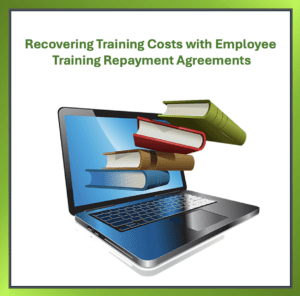Books flying out of laptop screen illustrating employee training repayment agreements and cost recovery for UK employers