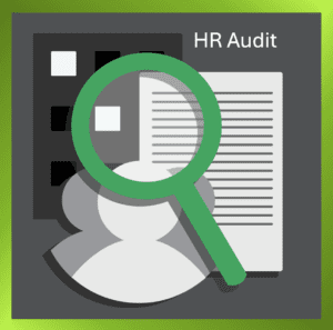 A magnifying glass over a document, symbolising an HR audit and thorough review.