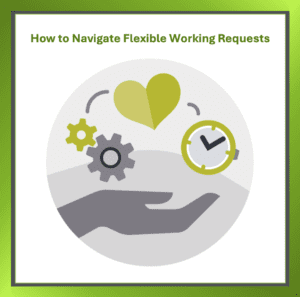 A human hand turning a gear with a clock in the background, symbolising flexible working, time management, and operational efficiency.