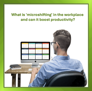 Person looking at a computer screen displaying a calendar, illustrating the concept of microshifting and flexible work schedules.