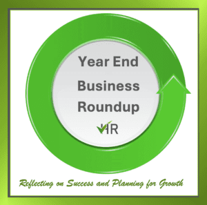 A circle containing Business roundup to represent Year end roundup