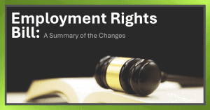 A gavel resting on legal documents representing the new UK Employment Rights Act and changes to unfair dismissal laws.