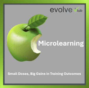 Apple icon with a bite, symbolising small, focused learning modules (microlearning) powering bigger training outcomes.