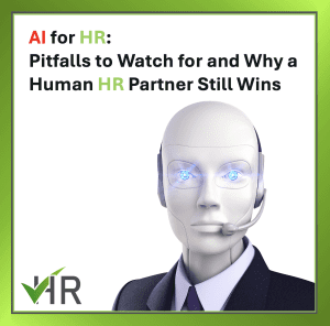 Illustration of an AI bot used for HR decisions, highlighting potential pitfalls and the value of human HR support