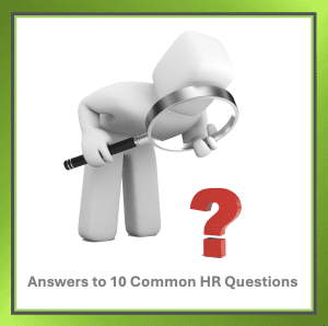 Illustration of a character looking at a question mark through a magnifying glass for an article about 10 common SME HR questions.