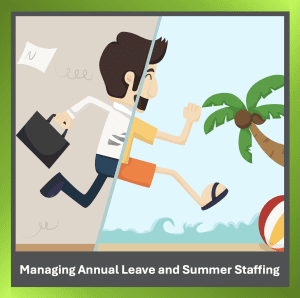 Man wearing half business suit and half casual beach clothes representing work-life balance and annual holiday leave