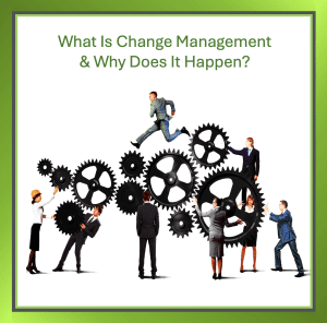 People and cogs representing teamwork, communication and organisational change management