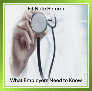 Doctor holding a stethoscope, representing GP fit note reforms and workplace sickness absence support.
