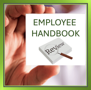 Employee handbook cover highlighting a Q4 policy refresh and the need for employers to review HR policies.