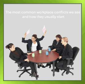 Colleagues arguing in an office meeting, illustrating workplace conflict and miscommunication