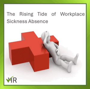 Illustration of a people character against a red cross symbol representing workplace sickness absence and employee wellbeing support.