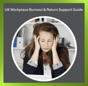 Tired businesswoman sitting at an office desk with her head in her hands, experiencing stress and burnout