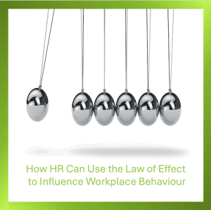 Newton’s cradle illustrating how HR can influence workplace behaviour through recognition, feedback and positive reinforcement.